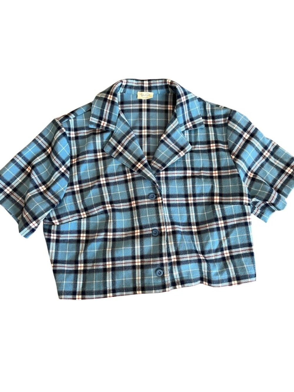 John Galt Blue Plaid Button-Up Short Sleeve Top Women's Size XS